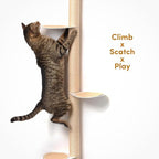 68" Tall Wall-Mounted Cat Tree – Modern Space-Saving Cat Shelf with Sisal Scratching Post & Steel Climbing Steps – Stylish Cat Wall Furniture for Small Spaces