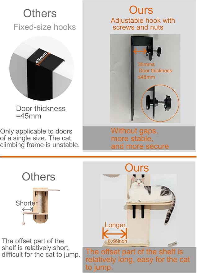 Door Hanging Cat Tree,Door Hanging Cat Shelf with Soft Mat,4-Levels Over The Door Cat Climber for Indoor Cats(Wooden-67.3" H X 23.2" L X 8.3" W)