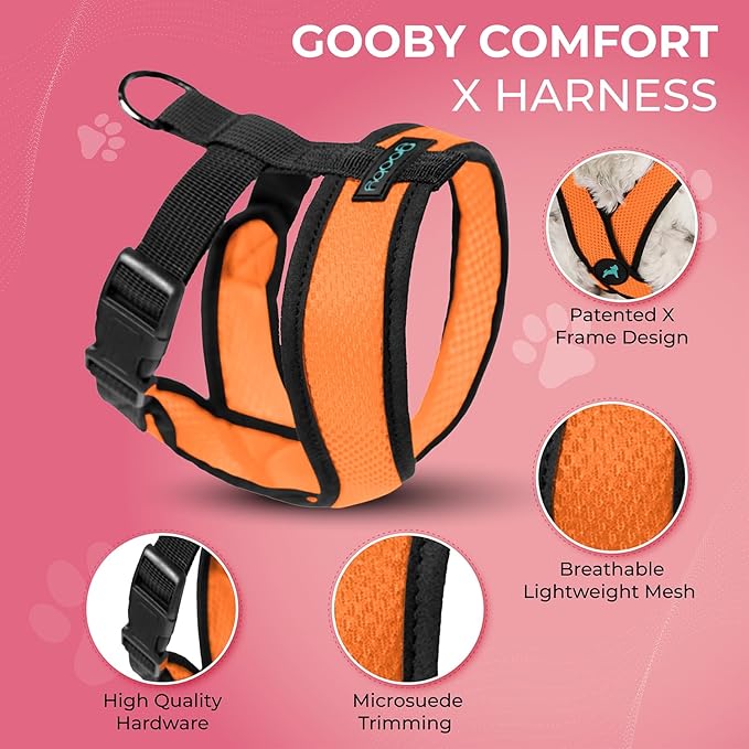 Gooby Comfort X Head-in Harness - Orange, Small - No Pull Dog Harness with Patented Choke-Free X Frame for Small Breeds - Indoor and Outdoor Use