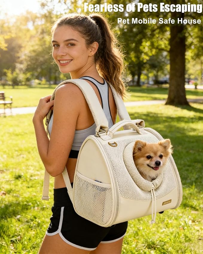Pet Dog & Cat Chest Carrier Backpack,Adjustable Ventilated Carrier for Small Dogs Cats,Front Facing Puppy Carrier Backpack,Lightweight Doggy Backpack for Travel Hiking Outdoor (Beige)