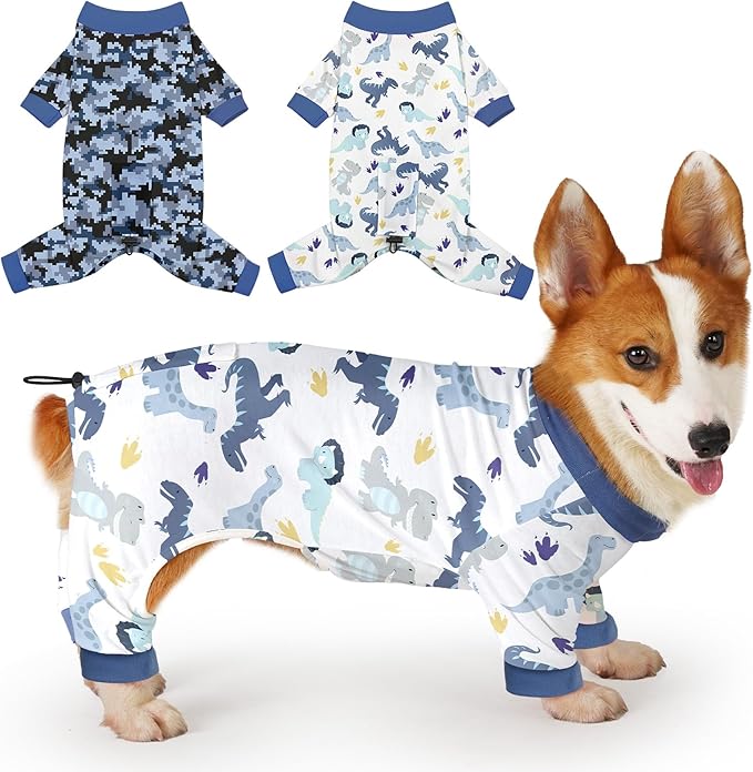Glittme 2PACK Dog Pajamas Soft Dogs Clothes for Small Medium Dogs Elastic Cats Apparel Breathable Dog Pjs for Puppy