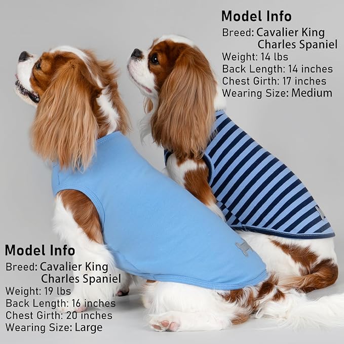 KYEESE 2Pack Dog Shirt, Soft Striped Dogs T Shirts, Lightweight Pet Tank Top, Sleeveless Dog Shirt for Small Dogs, Stretchy Comfortable Pet Vest, Dark Blue, Large