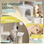 26.7" Cat Tree Tower with Cozy Condo & Top Perch, Cute Cat Tree for Indoor Cats, Multi-Level Cat Tree Tower for Indoor Cats with Scratching Post (Yellow/White)