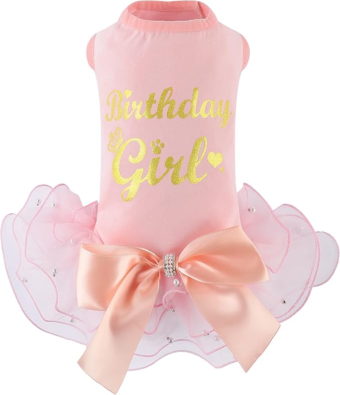 Dogs Glitter Wedding Dresses Tutu Skit for Small Medium Dog Pet Outfit Princess Flower Girl Clothes for Birthday Bridal Halloween Party Costume (Birthday Girl Pink, M)