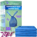 Baby Disposable Diaper Sacks (500 ct.) Fresh Baby Powder Scented Bulk Easy-Tie Diaper Sacks Nursery Trash Bags Dog Poop Bags Cat Litter Waste Bags Sanitary Pads Disposal Bags (500 Bags, Blue)