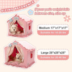 Jiupety Indoor Dog House with Frame, Cute Dog Tent Bed with Cover Cave, Breathable, Washable, and Foldable House, Suitable for 20-40 Lb, Large (25"×25"×25"), Pink