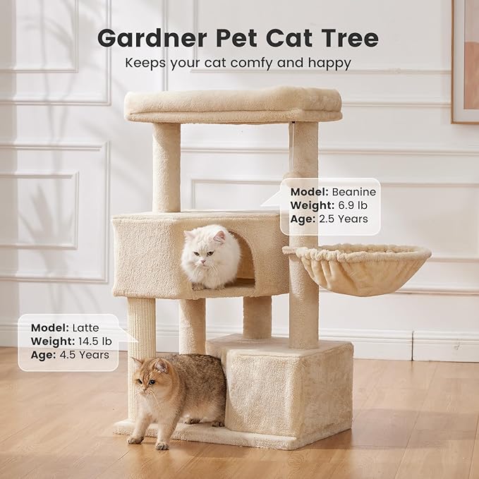 Gardner Pet 41" Cat Tree for Large Cats, Heavy Duty Cat Trees Tower with 3.2in Posts & Washable Top Perches & Replaceable Natural Sisal