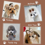 20 Pcs Small Dog Hair Bows with Rubber Bands Handmade Puppy Hair Bows Cute Grooming Flower Ball Bowknot Top Knot Dog Hair Accessories Hair Ties for Yorkie Maltese Pet (Brown)