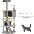 LEMY 54 Inch Cat Tree,Multi-Level Cat Tower Condo for Indoor Kittens,Light Grey Cat House with Sisal-Covered Scratching Post for Cats to Play and Sleep