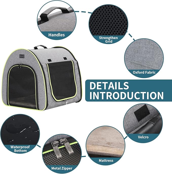 PETSFIT Collapsible Dog Crate, Travel Dog Crate - 19 Inch Lightweight, Roomy, Easy to Set Up, Sturdy Soft Dog Kennel with Thick Mat, Gray