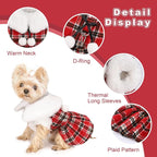 Dog Sweater with Leash Set D Ring Plaid Fleece Dog Clothes for Small Dogs Girl Boy Winter Puppy Dress Cold Weather Coat Fall XXS Sweater for Chihuahua Yorkie Cat Doggy Costumes, Red, S