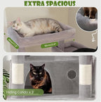 84.6in Cat Tree, Patent Fabric Multilevel Cat Tower for Adult Cats, Climbing Tree House and Towers with Condo Hammock Scratching Post Large Platform Wide Base