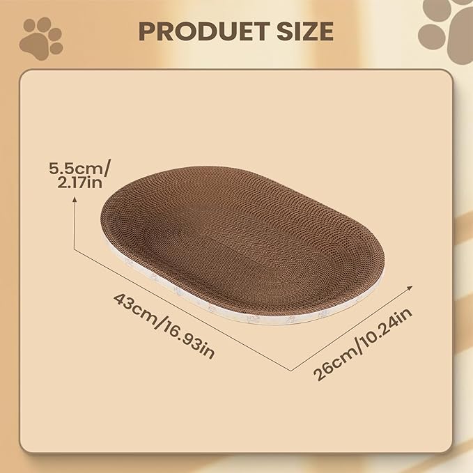Càt Scràtcher Cardboard, Raised Edge Design, 1 Piece, Large Cat Scratcher Cardboard, Oval Indoor Cat Scratcher Bed, Blends with Home Decor, for Small Large Kitten Play Sleep Outdoor Home Living Room