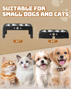 Elevated Dog Bowls for Small Dogs and Cats, Non-Slip Cat Bowls with 2 Thick 5.5" Stainless Steel Dishes, Dog Feeder 2 Heights Adjustable to 2.6"-5.3"