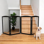 ZJSF Freestanding Foldable Dog Gate for House Extra Wide Wooden Black Indoor Puppy Gate Stairs Dog Gates Doorways Tall Pet Gate 4 Panels Fence
