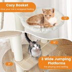 PETSITE 55.5 Inches Wooden Cat Tree, Multi-Level Modern Cat Tower with Scratching Posts, Side Basket, Multiple Jumping Platforms, Hanging Ball and Rope, Top Curved Perch, and Condo