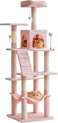 MWPO 63.8-Inch Pink Cat Tree for Indoor Cats, Multi-Level Cat Tower with Sisal-Covered Scratching Posts, Padded Platform, Hammock, Dangling Toys, Stable Cat Condo Pet Play House