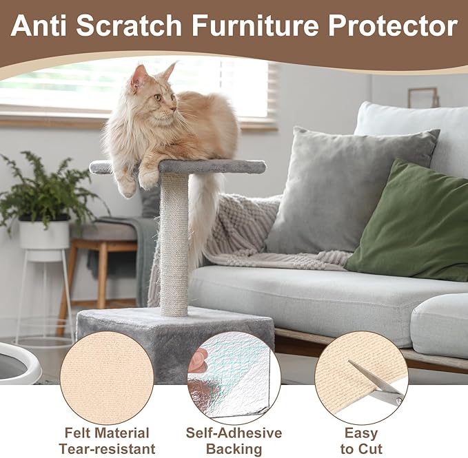 uxcell Self-Adhesive Cat Scratching Mat, 1 Roll 11.8" x 11.8" Couch Protector from Cat Claws for DIY Sofa, Wall, Doors, Cut Anti Cat Scratch Pad Carpet Mat, Khaki