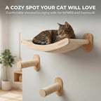 NVMBR Cat Wall Furniture Lounge with Sisal Stairs Set, 16 inch Stud Design, Easy Install Mounts, Holds up to 33 lbs Climber Indoor Perches for Walls, Shelf Hammock with Saftety Bar