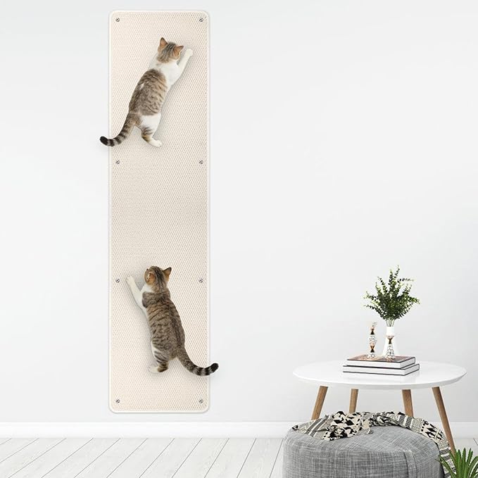 71" X 15.8" Thickened Cat Wall Climbing Carpet, Extra Large Cat Wall Scratcher Mat Imitation Sisal Wall Mounted Cat Scratcher with 16 pcs Fixed Nails for Indoor Furniture Couch Sofa Protection(White)