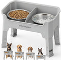 URPOWER Mess Proof Elevated Dog Bowls, High Wall Splash Guard Design, 4 Height Adjustable Raised Bowl Stand, 2 Stainless Steel Bowls, Non-Slip Food Water Set for Small Medium Large Dogs