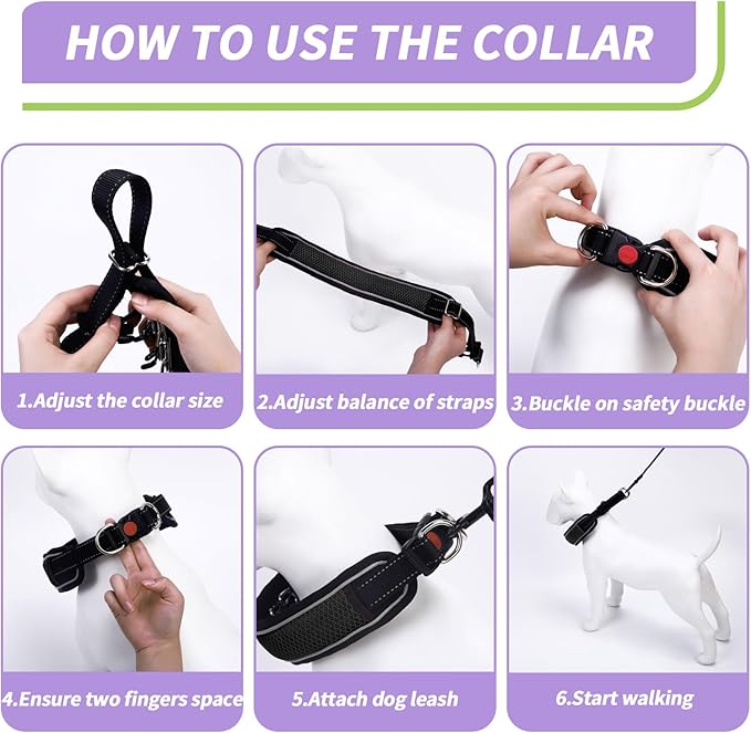 Martingale No Pull Dog Collar for Large Medium Dogs Training Walking, Heavy Duty Nylon Reflective Adjustable Anti Pull Slip Collar with Buckle L Black