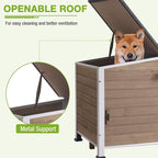 GUTINNEEN Heated Dog House Outdoor with Heating Pad and Insulated Liner, Wooden Dog Kennel with Anti-Chewing Metal Frame, Weatherproof Dog Shelter with Bowls for Outdoor or Indoor Use (Light Brown)