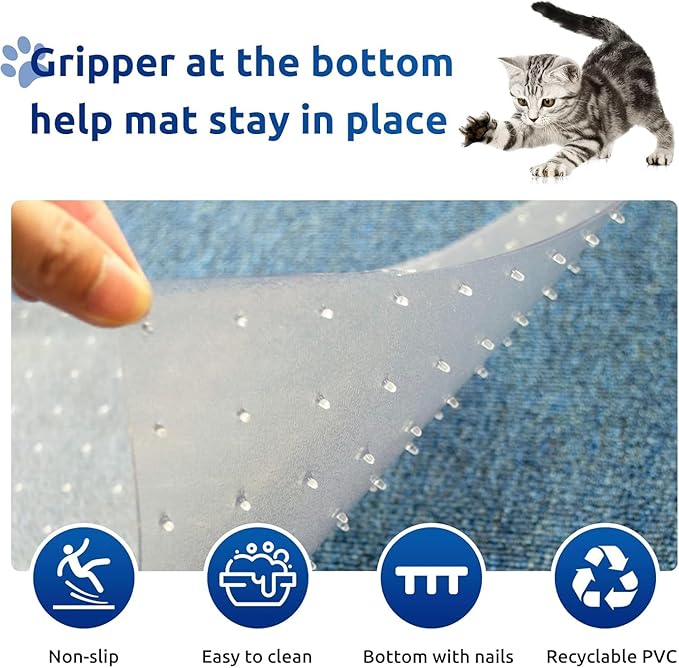 Cat Scratch Carpet Protector Mat for Furniture Plastic Floor Shield Non-Slip Door Mat for Pets Cat Scratch Pad Carpet Protector for Pets Furniture Protector from Cats Scratching - Cut to Size 3.28FT