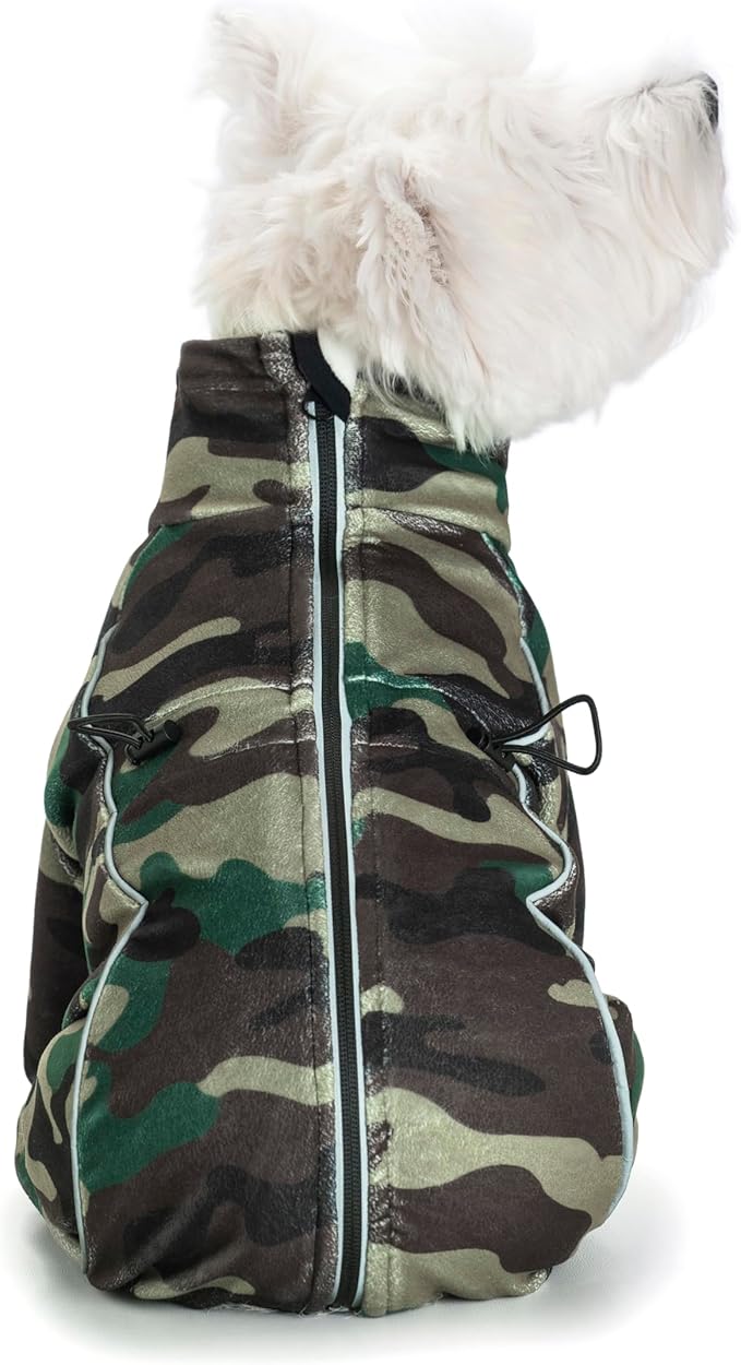 Fleece Dog Coat for Small Medium Dog,Pullover Pajamas Jumpsuit Bodysuit Puppy Coats with Legs, Pet Windproof Warm Cold Weather Jacket Full Body Vest Cozy Snowsuit Outfit Clothes (Camo, L)