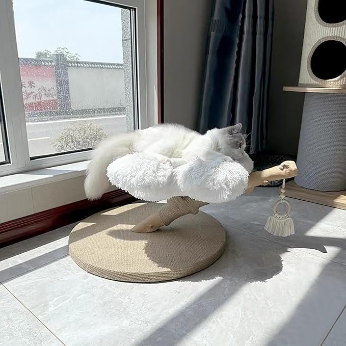 Modern Cat Tree Tower, Wooden Cat Tower, Cat Nest for Large Cats, Unique Handmade Cat Tree with Real Wood Branches, Cat's Nest with Pendant