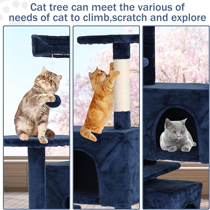 Cat Tree 70 Inches Cat Tower for Indoor Cats Multi-Level Cat Condo with Litter Box Enclosure,Scratching Posts for Indoor Cats (Navy Blue)