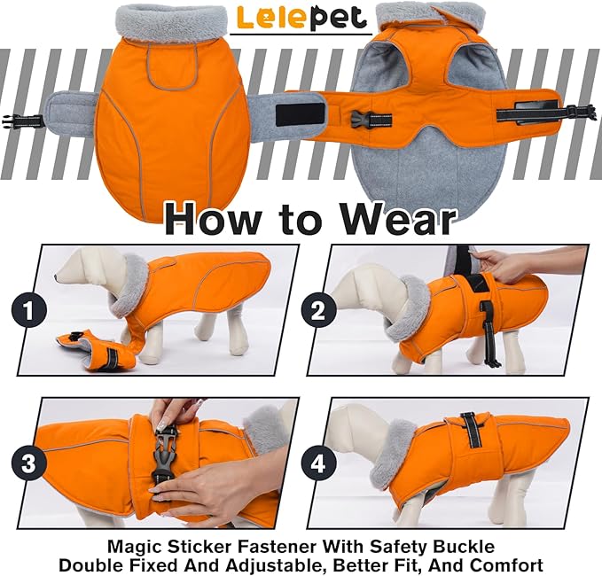 Lelepet Dog Coat Waterproof Dog Jacket Reflective Fleece Vest with Adjustable Buckle & Leash Hole Windproof Cold Weather Coats for Small Medium Large Dogs, Warm Hunting Vest, Orange, M