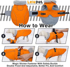 Lelepet Dog Coat Waterproof Dog Jacket Reflective Fleece Vest with Adjustable Buckle & Leash Hole Windproof Cold Weather Coats for Small Medium Large Dogs, Warm Hunting Vest, Orange, S