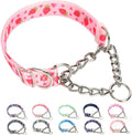 Martingale Dog Collar with Chain, No Pull Slip Cinch Choker Choke Collar Pink Strawberry Duty Dog Collar for Medium Large Extra Large Pet Dogs,Strawberry L