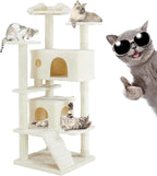 54 Inches Cat Tree Condo Furniture, Cat Tree for Indoor Cats, Cozy Hammock and Sisal Scratching Posts, Cat Tower Multi-Level Durable Cat Scratch Post for Kittens Pet House Play, Detachable, Beige