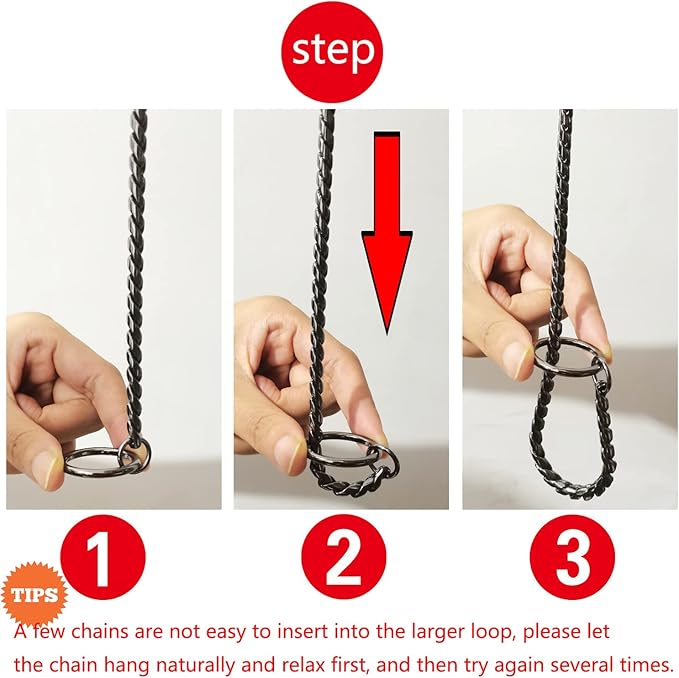 Heavy Duty Dog Choke Collar Slip Dog P Chain Snake Collar Plating Anti-Rust Dog Training Collars for Small Large Dogs Black/Gold/Silver/Rose Gold 15.5in-29.5in (23.5in, Black)