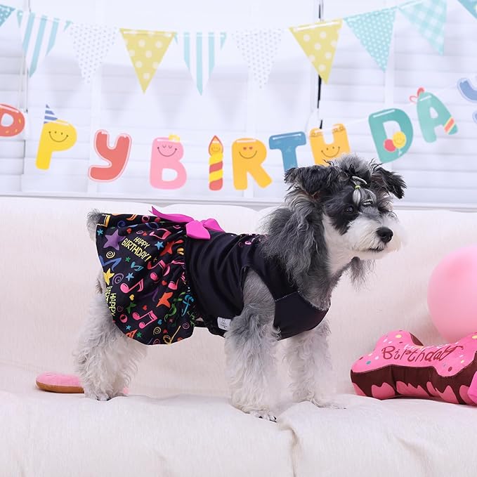 CuteBone Birthday Dog Dresses Velvet Holiday Small Dogs Clothes Onesie Pet Apparel Girl Puppy Skirt with Bow Hair Rope CVA50M-D