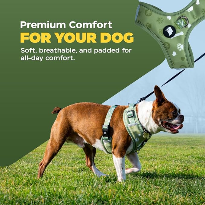 Haminway No-Pull Dog Harness for Medium Dogs – Reflective, Breathable Vest with Adjustable Chest & Neck Straps – Easy to Wear, Anti-Choke Harness for Safer Walks (Green, Size Medium)