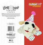 Multipet Lamb Chop Dog Plush Toy w/Birthday Hat - Squeaky Toy for All Dogs - Soft Plush - Stuffed Animal Dog Toys for Playing - Cute Birthday Toy (10.5”, Pink Hat, 5 Squeakers)