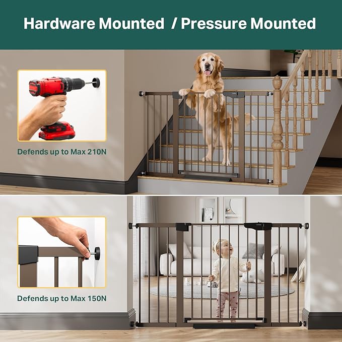 Cumbor 29.7–51.5" Extra Wide Baby Gate for Stairs, Pressure-Mounted Dog Gates for Doorways & Hallways, Auto-Close Walk-Through, No-Trip Design, Child Proof Safety, Dog/Pet Gate for Indoor Use, Brown