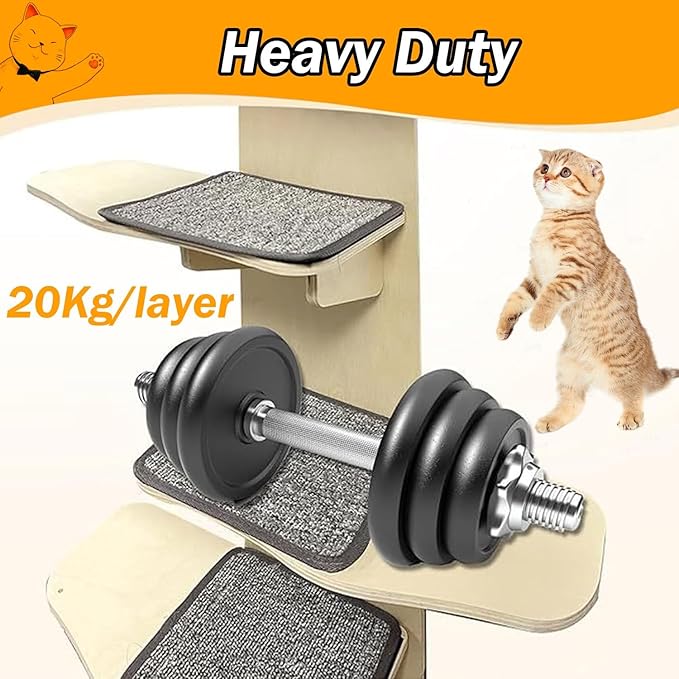 Door Hanging Cat Shelf 4-Levels Cat Tree Climber, No Drilling, Natural Solid Wood Cats Shelves Ladder, 59x15x10inch Pet Jump Shelf(Cat)
