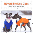 Lelepet Reversible Dog Coat Waterproof Dog Jacket Windproof Puffer Vest for Winter Warm Lightweight Coats for Medium Dogs Adjustbale Hook & Loop Pet Apparel with Leash Hole, French Bulldog, Orange, L