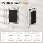 All Aluminum Dog Door, Rust Proof Heavy Duty Large Dog Door for Exterior Doors, Doggy Door with 2 Magnetic Flaps, Energy Efficient, Closing Panel, Pet Door for Pets Up to 110Lb