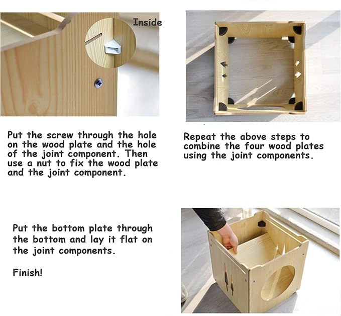 Wooden Cat House Rabbit Hideout with Hammock Stackable Collapsible Cat Kity Cube Room Splicing Bunny Cat Climbing Combination