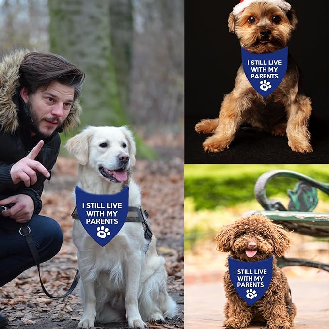 I Still Live with My Parents Dog Bandana Summer Funny Dog Bandana Puppy Bandanas for Dogs Triangle Photo Prop Pet Scarf Accessories for Dog Lovers Gift