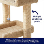 BEXEN 32-in Real Carpet Wooden Cat Tree with Toy: Double-Decker, Sturdy Wood, Plush Carpet, sisal Scratching Posts, Fully Assembled, Engaging Play
