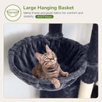 Globlazer Cat Tree for Indoor Cats Large Adult, 74in Tall Cat Tower with Scratching Post, Heavy Duty Cat Tree Tower with 2 Spacious Caves, Oversized Top Perch, Big Hanging Basket, F74B, Dark Grey