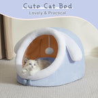 Jiupety Cute Cat Bed for Indoor Cats, Warm Soft Cave Fit for 6-10 lb Cats, Big Ear, M