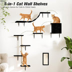 Wall Mounted Cat Furniture Set of 5 With Tree, Perch, Scratcher, Bridge and Condo, Gray (Black)