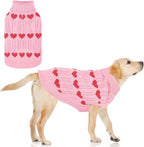 KOOLTAIL Valentine's Day Dog Sweater Turtleneck, Cold Weather Pullover Classic Knitwear, Heart Pattern Thick Warm Winter Pet Clothes, Cable Knit Sweater for Small Medium Large Dogs Girl Boy, Pink L